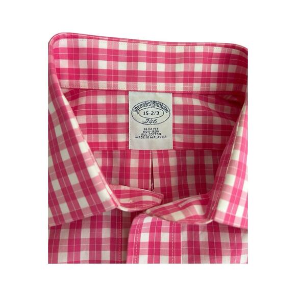 Brooks‎ Brothers Pink Ckeck Dress Shirt Sz 15 - 2/3 Slim Fit - Picture 4 of 10